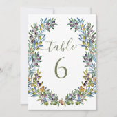 オリーブの枝ボホ結婚リースのテーブル番号 招待状 (正面)