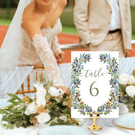 オリーブの枝ボホ結婚リースのテーブル番号 招待状