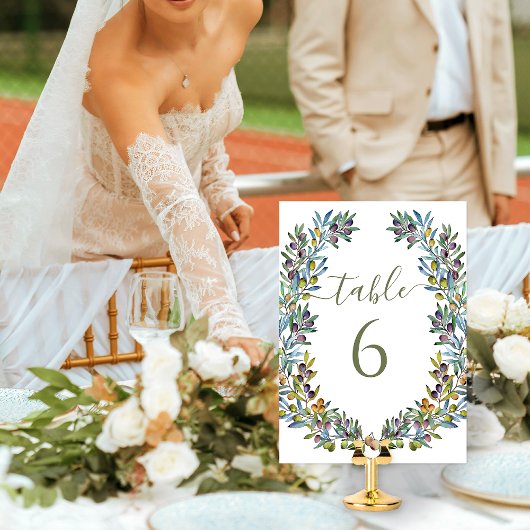 オリーブの枝ボホ結婚リースのテーブル番号 招待状