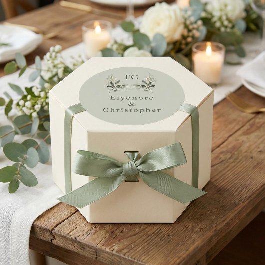オリーブの枝モノグラムウェディング Sage Green ラウンドシール