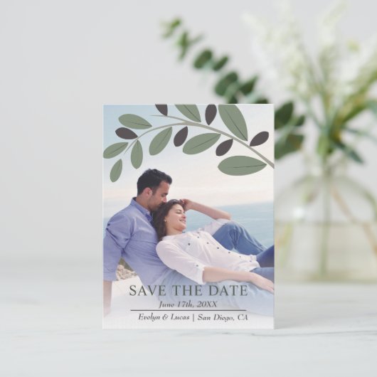 オリーブの枝地中海のの写真の日付を保存 ポストカード (スタンド正面)