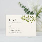 オリーブの枝 ウェディング RSVP カード| アイボリー (スタンド正面)