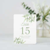 オリーブの枝。シンプルな結婚式のテーブルナンバー 招待状 (スタンド正面)