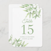 オリーブの枝。シンプルな結婚式のテーブルナンバー 招待状 (正面/裏面)