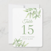 オリーブの枝。シンプルな結婚式のテーブルナンバー 招待状 (正面)