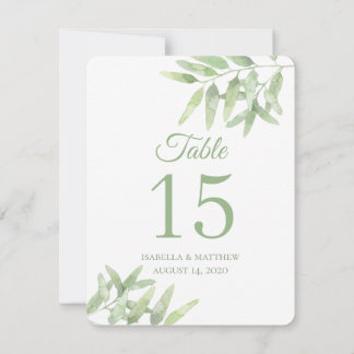 オリーブの枝。シンプルな結婚式のテーブルナンバー 招待状