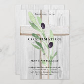 オリーブの枝 白い木のクロス 確認 招待状 (正面/裏面)