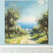 オリーブの森と海岸の村と海 キャンバスプリント (インサイチュ (ウッドフロア))