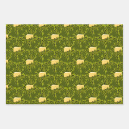 オリーブの植物の枝の緑のパターン ラッピングペーパーシート