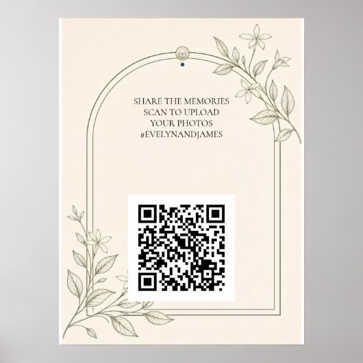 オリーブの植物をモチーフにした結婚式の写真共有QRコードサイン ポスター (正面)