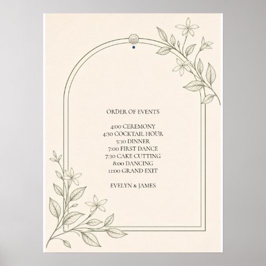 オリーブの植物をモチーフにした結婚式の進行表 ポスター (正面)