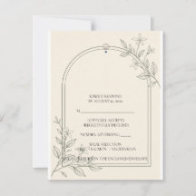 オリーブの植物をモチーフにした結婚式RSVPカード(詳細)