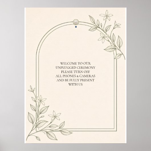 オリーブの植物画を使った結婚式の携帯電話使用禁止サイン ポスター (正面)