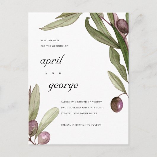 オリーブの水色の葉のフローラは日付カードを保存 案内ポストカード (正面)