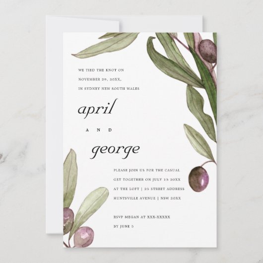 オリーブの水色の葉の私たちは結び目の招待状 サンキューカード (正面)