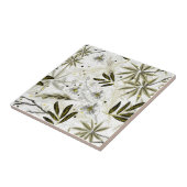 オリーブの熱帯の花と白い離れラン タイル (側面)