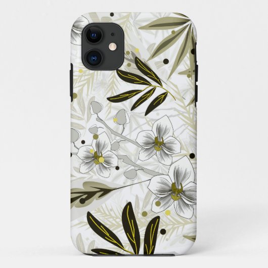 オリーブの熱帯の花と白い離れラン Case-Mate iPhoneケース (裏面)