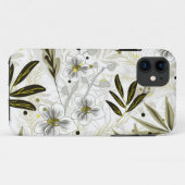 オリーブの熱帯の花と白い離れラン Case-Mate iPhoneケース (裏面(横))