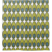 オリーブの緑と灰色の楕円を繰り返す シャワーカーテン (正面)