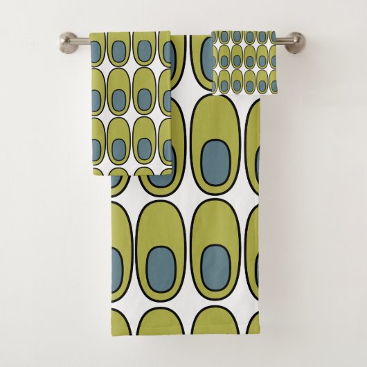 オリーブの緑と灰色の楕円を繰り返す バスタオルセット (インサイチュ)