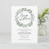 オリーブの緑のリース　延期された結婚式のカード 招待状 (スタンド正面)