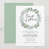 オリーブの緑のリース　延期された結婚式のカード 招待状 (正面/裏面)