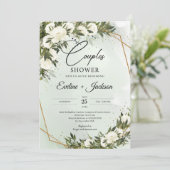 オリーブの緑の白いバラの金ゴールドフレームカップル 招待状 (スタンド正面)