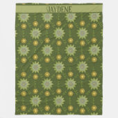 オリーブの色合い緑の幾何学的な花 フリースブランケット (正面)