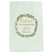 オリーブの花輪の洗礼ギフトバッグ ミディアムペーパーバッグ (正面)