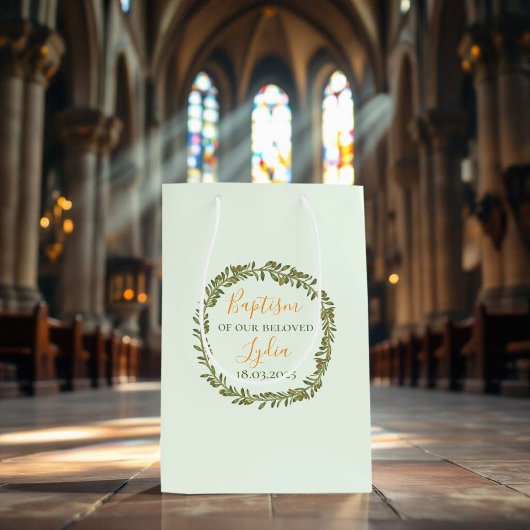 オリーブの花輪の洗礼ギフトバッグ ミディアムペーパーバッグ