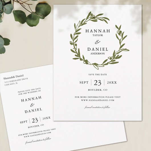 オリーブの花輪 Save the Date ポストカード