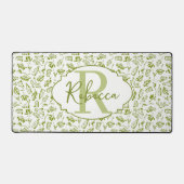 オリーブの葉のモノグラム カスタム Sage Green Rich デスクマット (正面)