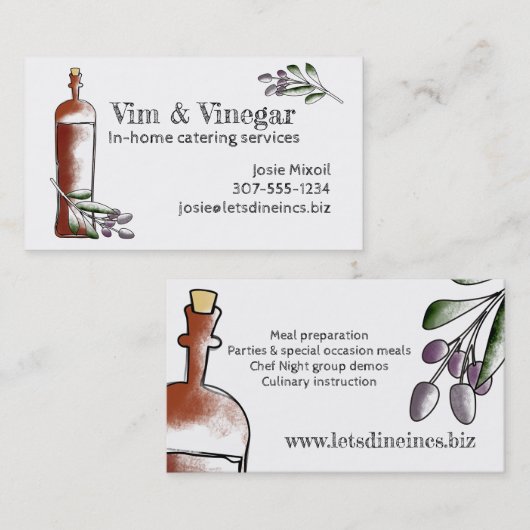 オリーブの酢のボトルのシェフのケイタリングビジネスカード 名刺 (正面/裏面)