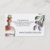オリーブの酢のボトルのシェフのケイタリングビジネスカード 名刺 (裏面)