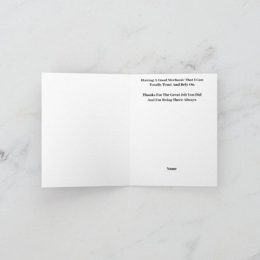 オリーブまたはダークスキンの男性車の整備士カード カード (内部)