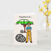 オリーブまたはダークスキンの男性車の整備士カード カード (黄色い花)