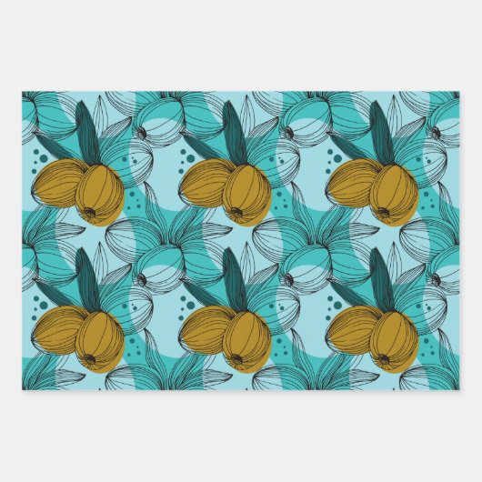 オリーブをテーマにした調整パターン ラッピングペーパーシート (正面3)