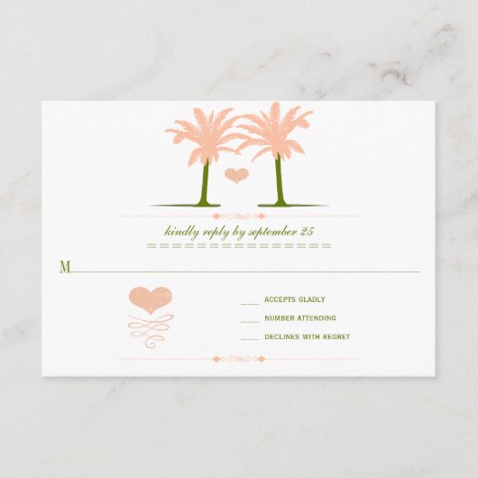 オリーブアンドピーチビーチタイポグラフィ招待状 出欠カード (正面)