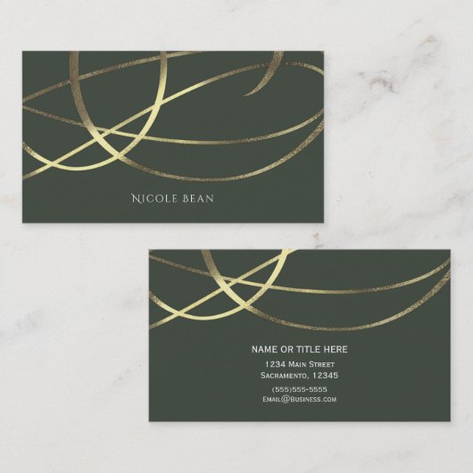 オリーブアーミーグリーン&金ゴールドフォイルフェイクカスタムシック 名刺 (正面/裏面)