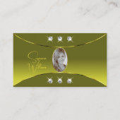 オリーブイエロー、金ゴールドデコールダイヤモンドと写真 名刺 (正面)