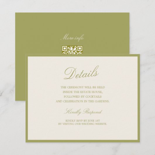 オリーブエステートのカリグラフィー結婚式QR詳細カード エンクロージャーカード (正面/裏面)