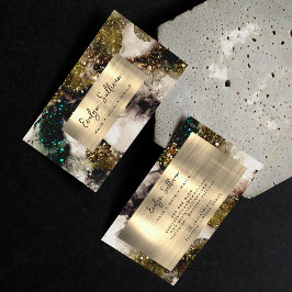 オリーブエメラルドグリーングリッターウォーターカラーゴールドフォイル 名刺