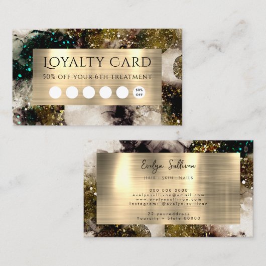 オリーブエメラルドグリーン水カラーロイヤリティカード 名刺 (正面/裏面)