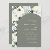 オリーブエレガントウォーターアイボリーフローラ結婚アーチ 招待状 (正面/裏面)