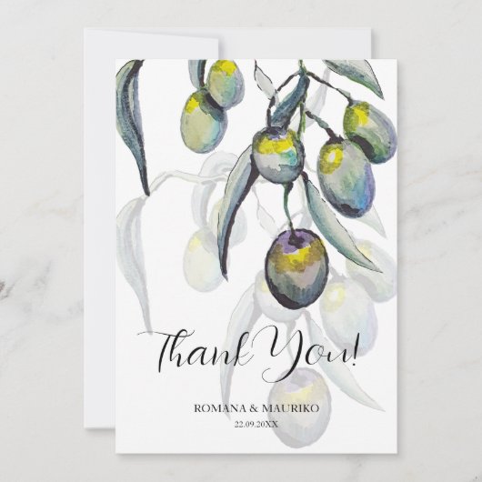 オリーブエレガントウォーター色イラストレーション サンキューカード (正面)