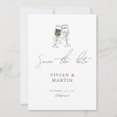 オリーブエレガントウッドの緑の日付を保存 招待状 (正面)