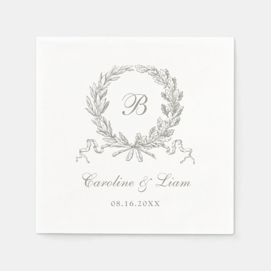 オリーブエレガントオークリースヴィンテージウェディングモノグラム スタンダードカクテルナプキン (正面)