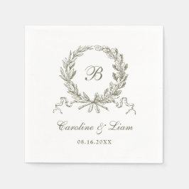 オリーブエレガントオークリースヴィンテージウェディングモノグラム スタンダードカクテルナプキン