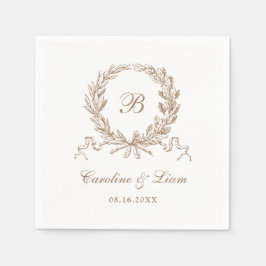 オリーブエレガントオークリースヴィンテージウェディングモノグラム スタンダードカクテルナプキン