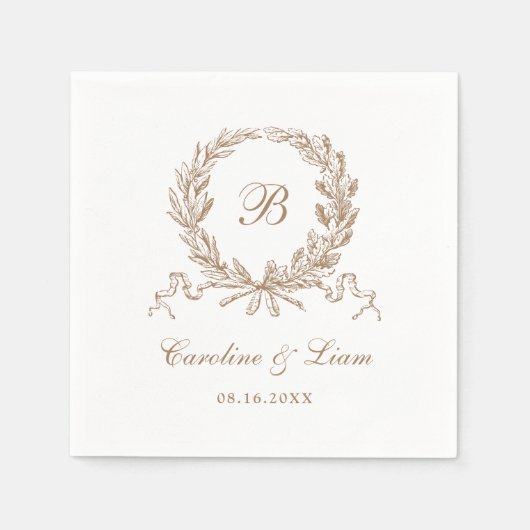 オリーブエレガントオークリースヴィンテージウェディングモノグラム スタンダードカクテルナプキン (正面)